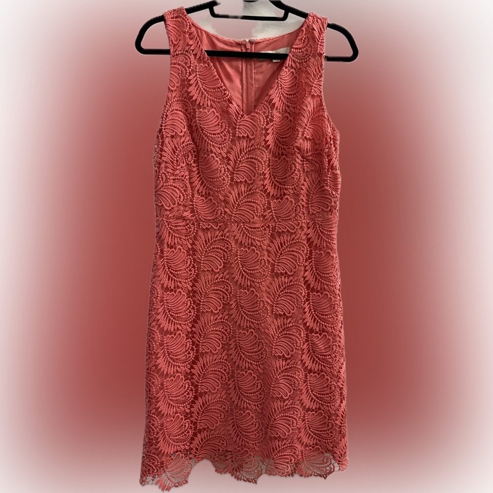 NWT LOFT Coral Pink Floral Lace Sheath Dress Size 6 $98 - Picture 2 of 9
